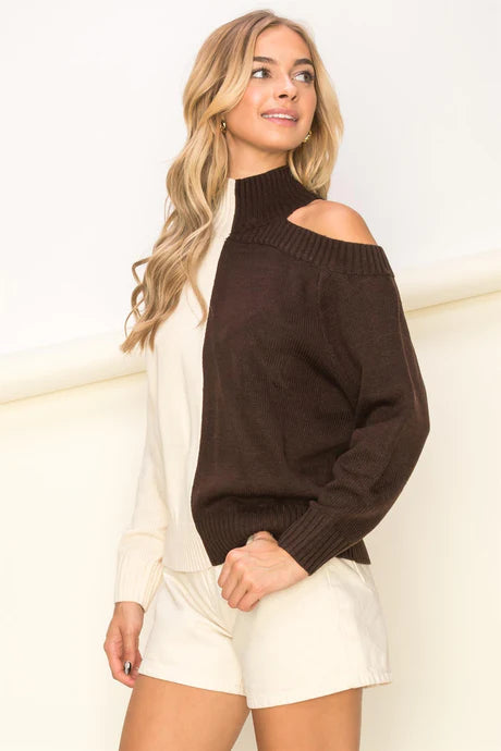 Brown & White Color Block Sweater