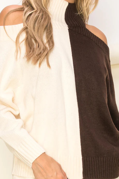 Brown & White Color Block Sweater