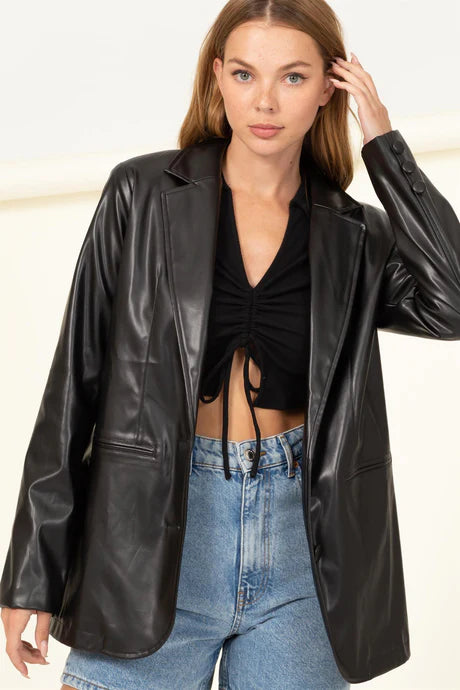 Black Vegan Leather Coat