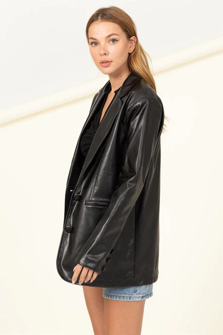 Black Vegan Leather Coat